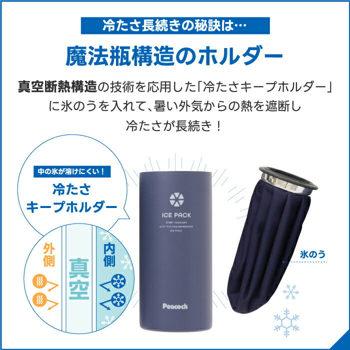 ピーコック ネッククーラー ラージサイズ 布製氷嚢&魔法瓶ホルダー付き 長時間冷却・熱中症対策に最適