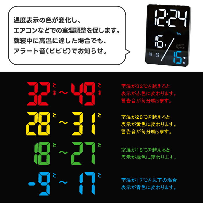 SLOWER デジタル置き時計 LED温度計・アラーム・スヌーズ機能付 USB/電池対応 おしゃれ卓上クロック 熱中症対策にも◎