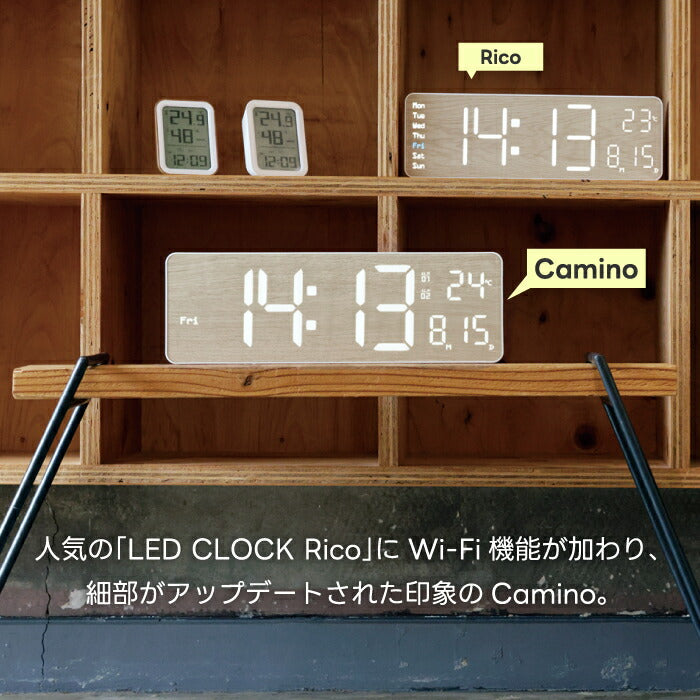 Wi-Fi対応 LEDクロック SLOWER カミーノ 温度計付 置き掛け兼用 大画面 おしゃれ時計 新生活に◎