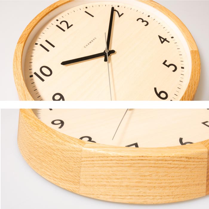 CHAMBRE 木製電波掛け時計 DROP CLOCK 日本製 無垢材使用 静音 北欧風 壁掛け 丸型