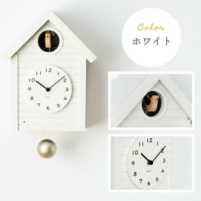 電波カッコー時計 木製振り子付き 北欧風デザイン 壁掛け&置き型対応 静音仕様 日本製 ギフトにもおすすめ