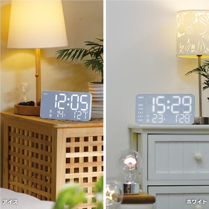 【楽天1位】SLOWERの置掛兼用デジタル時計。大画面LEDで見やすく、温度計・アラーム・USB対応で寝室や新生活に最適!