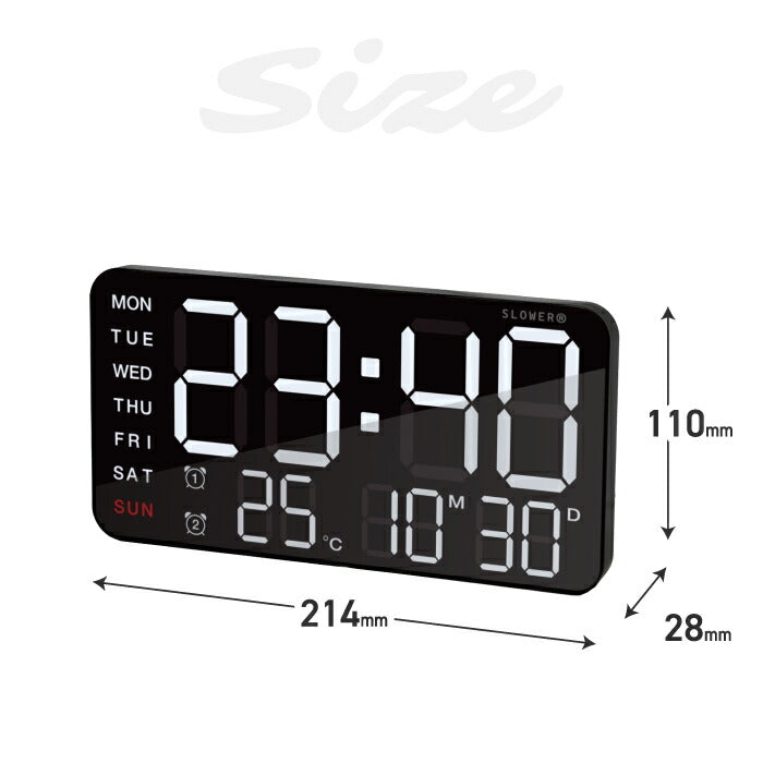 【楽天1位】SLOWERの置掛兼用デジタル時計。大画面LEDで見やすく、温度計・アラーム・USB対応で寝室や新生活に最適!