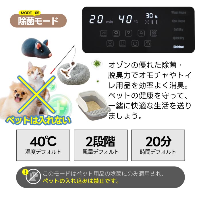 ペットドライルーム 50L 静音 自動温風 除菌機能付 小型犬・猫用 時短乾燥&脱走防止