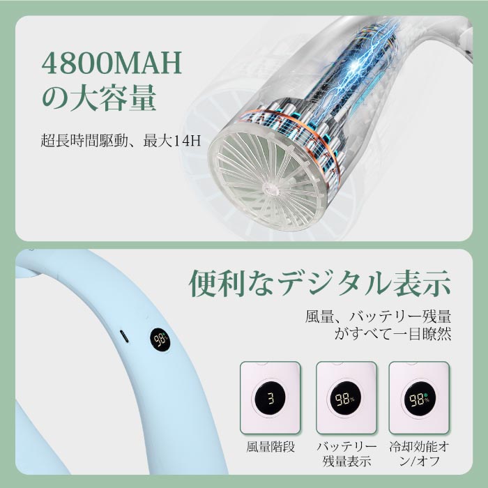 SIXPLUS 首掛けネックファン 冷却プレート搭載 USB充電式 小型軽量 熱中症・暑さ対策に最適