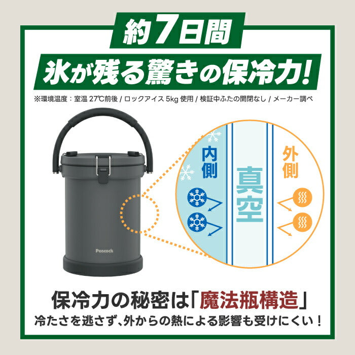 ピーコック最強保冷クーラーBOX9.5L|真空断熱&保温対応、イスにもなる万能アイテム