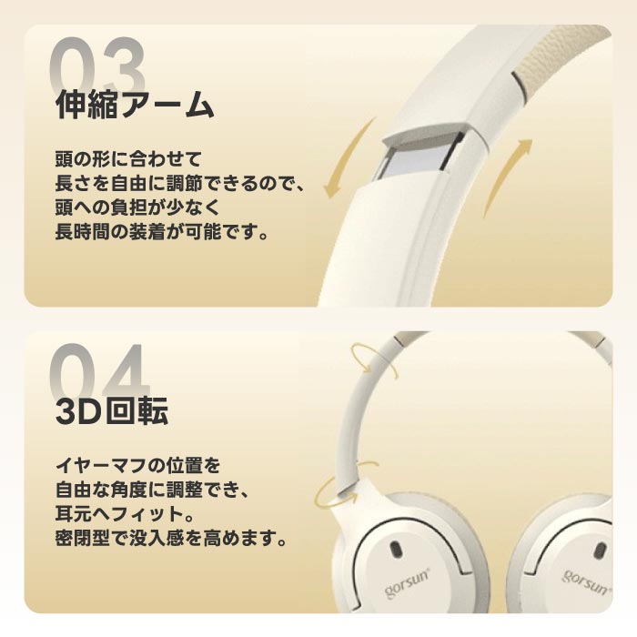 Bluetooth5.3対応 ワイヤレスヘッドフォン 高音質 ノイズキャンセリング 軽量 折りたたみ式 通話対応