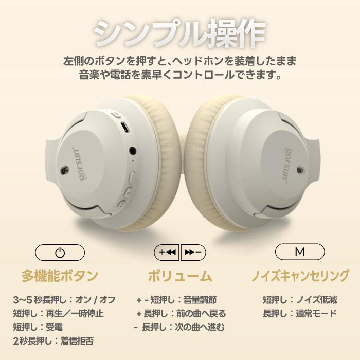 Bluetooth5.3対応 ワイヤレスヘッドフォン 高音質 ノイズキャンセリング 軽量 折りたたみ式 通話対応