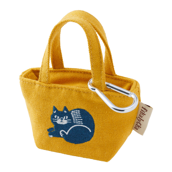 ミニポーチ 帆布 ミニトート カラビナ付 fikalycka 猫 刺繍 小物入れ おしゃれ 小さめ ポーチ リップケース 小銭入れ キーホルダー バッグチャーム アクセサリー ミニチュア かわいい コインケース 薬入れ 猫好きさんへのプチギフト プレゼント