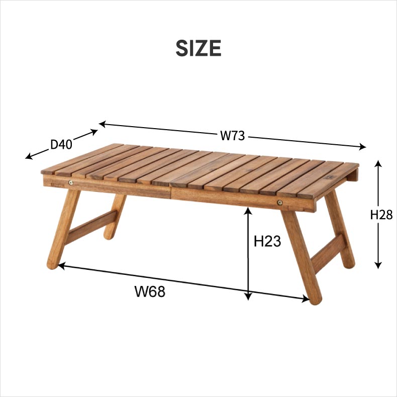 アカシア天然木 折りたたみローテーブル 高さ28cm 軽量アウトドア用トート付