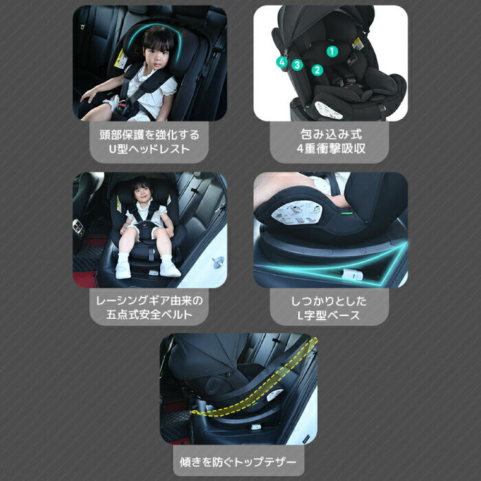 チャイルドシート 新生児〜12歳対応 ISOFIX 360度回転 R129適合 UVキャノピー付 洗える ギフトにも