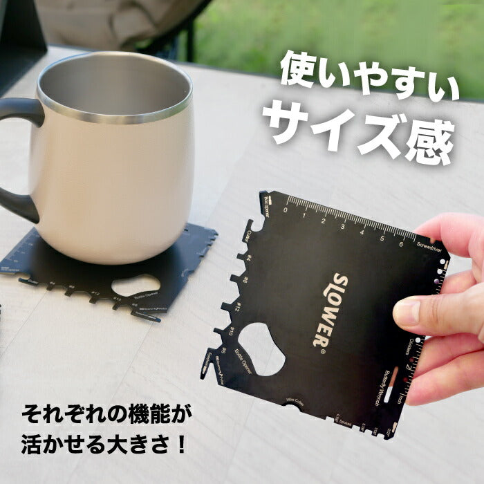 SLOWER マルチツール付きコースター2枚 自転車工具・栓抜き・定規付き 軽量設計