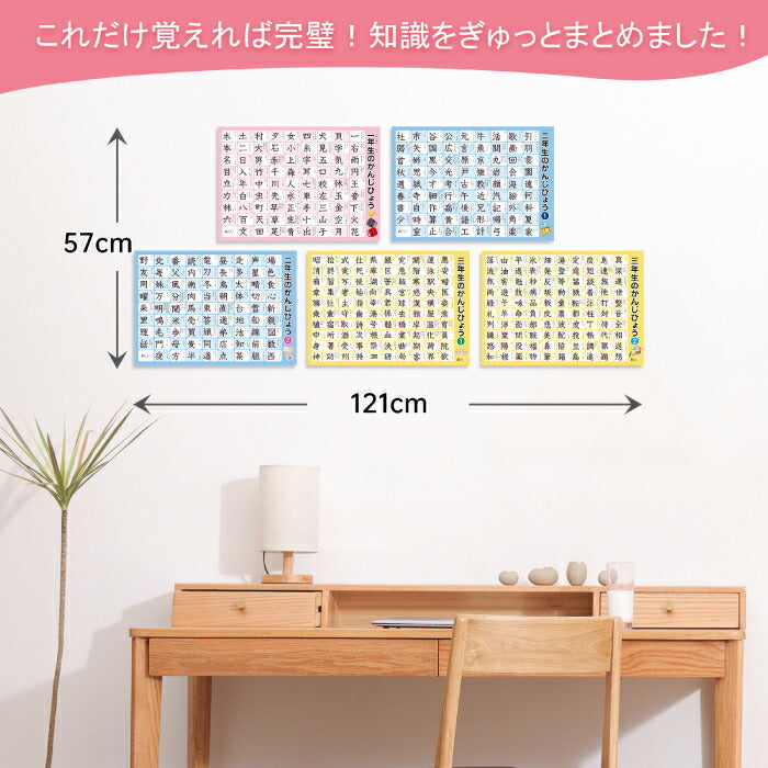 桜弥生 知育お風呂ポスター漢字440字 5枚セット 小学校低学年向け防水学習教材