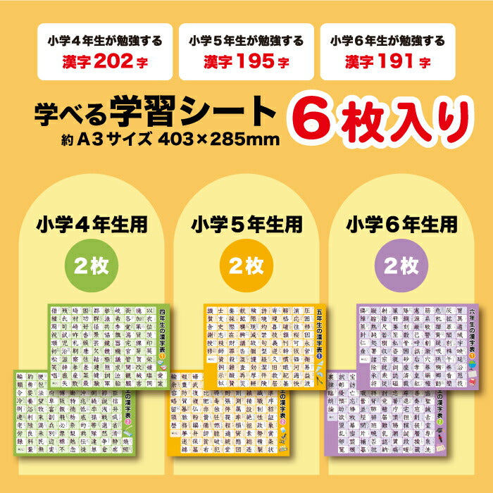 桜弥生 知育お風呂ポスター漢字6枚セット 小学4〜6年生向け防水学習教材 入学祝いにも