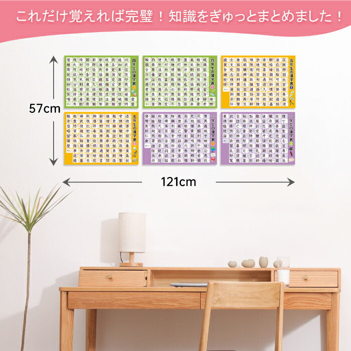桜弥生 知育お風呂ポスター漢字6枚セット 小学4〜6年生向け防水学習教材 入学祝いにも