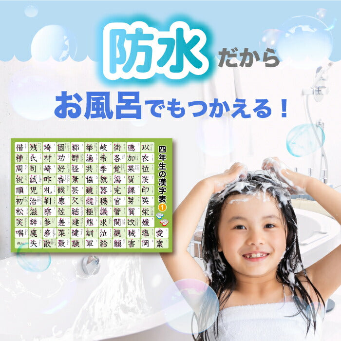 桜弥生 知育お風呂ポスター漢字6枚セット 小学4〜6年生向け防水学習教材 入学祝いにも