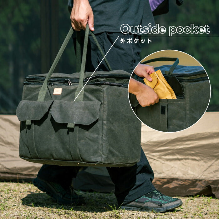 asobito アソビト ツールボックス トランクコンテナ 道具収納バッグ 帆布 パラフィンキャンバス キャメル 撥水 大容量 42cm 仕切り付き 小物ポケット 手提げ キャンプ アウトドア BBQ ギア収納 ギアバッグ ランタンケース 工具入れ 道具箱 車載 経年変化 おしゃれ プレゼント
