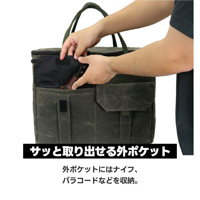 asobito アソビト ツールボックス トランクコンテナ 道具収納バッグ 帆布 パラフィンキャンバス キャメル 撥水 大容量 42cm 仕切り付き 小物ポケット 手提げ キャンプ アウトドア BBQ ギア収納 ギアバッグ ランタンケース 工具入れ 道具箱 車載 経年変化 おしゃれ プレゼント