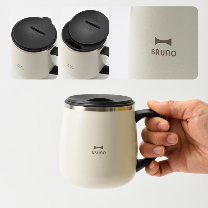 ブルーノ ステンレスマグ 蓋付き タンブラー short 320ml BRUNO 水筒 おしゃれ 直飲み マグカップ 保温 保冷 スライド式 真空二重構造 広口 氷 お湯 大人 子供 軽量 コンパクト コーヒー 紅茶 オフィス アウトドア キャンプ かわいい 北欧