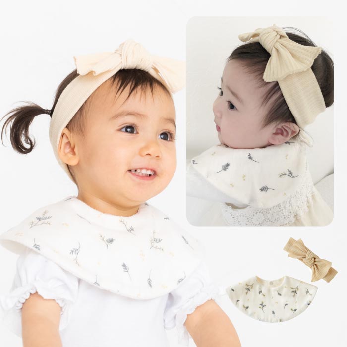 出産祝い スタイ＆ヘアバンドセット 日本製コットン使用 箱入りギフト