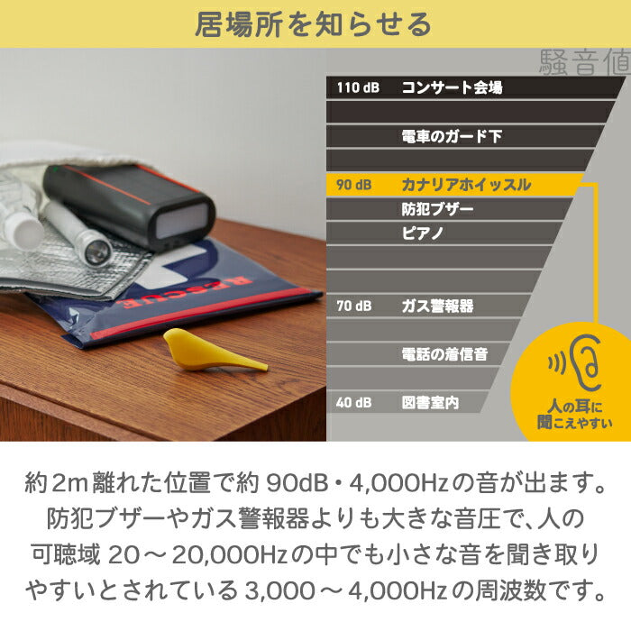 日本製＋d カナリア防災ホイッスル｜磁石付きおしゃれ笛 インテリアにも◎