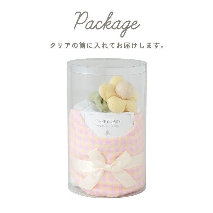 おむつケーキ｜日本製スタイ＆お花ラトル付・出産祝いに◎ギンガムチェック