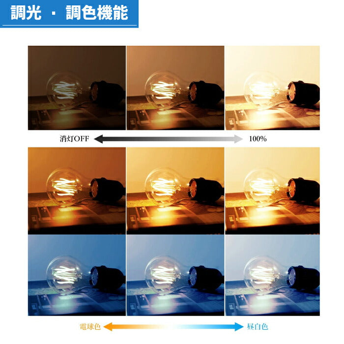 【1個】 LED電球 フィラメント電球 E26口金 調光 調色 リモコン別売 6W 60W形相当