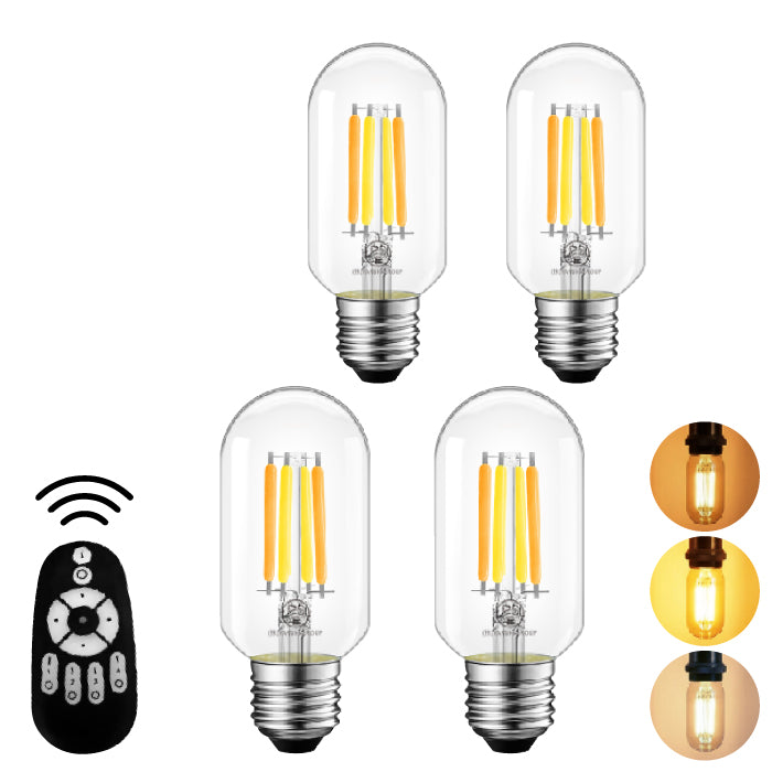 LED電球 E26 4個セット 調光調色 リモコン付き フィラメント電球 T45 チューブ形 スリム 50W形相当 600lm クリアガラス 電球色 昼白色 昼光色 無段階調光 広配光 省エネ 長寿命 おしゃれ レトロ シャンデリア ペンダントライト 天井照明 間接照明 PSE 3年保証 新生活 LVWIT