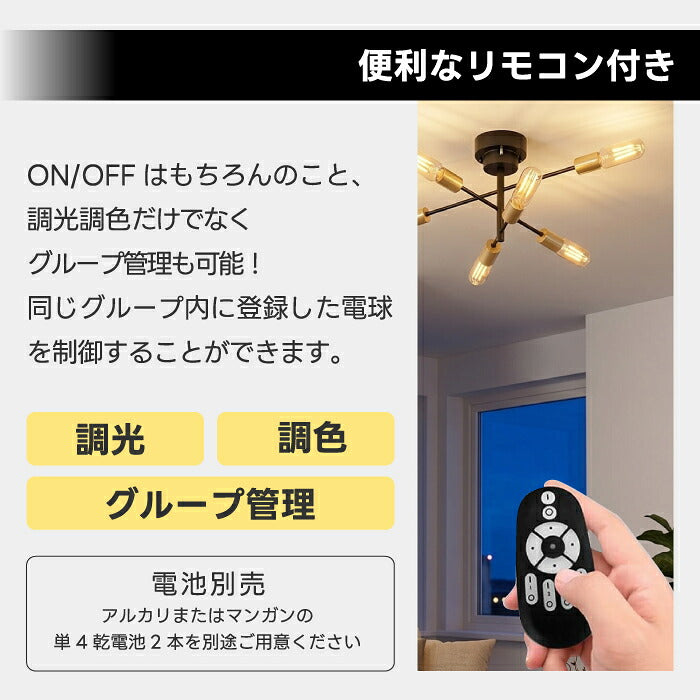 LED電球 E26 4個セット 調光調色 リモコン付き フィラメント電球 T45 チューブ形 スリム 50W形相当 600lm クリアガラス 電球色 昼白色 昼光色 無段階調光 広配光 省エネ 長寿命 おしゃれ レトロ シャンデリア ペンダントライト 天井照明 間接照明 PSE 3年保証 新生活 LVWIT