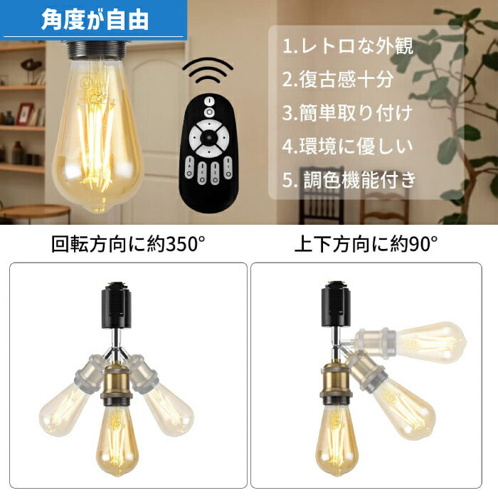【3灯セット】ダクトレール用 ペンダントライト E26口金 LED電球付き 調光調色 リモコン付き エジソン電球 60W形相当
