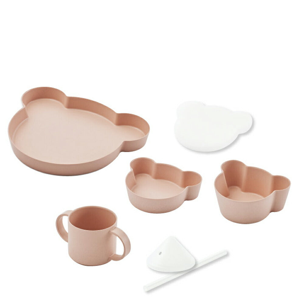 tak ベビー食器 ギフトセット ベア 6点セット 日本製 おしゃれ 竹配合 抗菌 蓋付き BPAフリー ビオキッズディッシュ お子様用食器 ストローマグ付き 出産祝い 電子レンジ 食洗機対応 割れにくい プレート ボウル マグカップ 赤ちゃん
