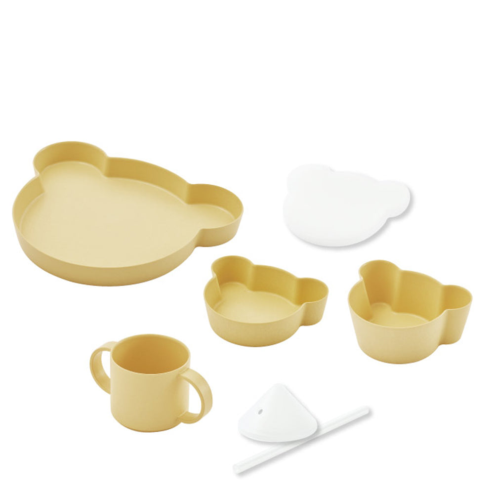 tak ベビー食器 ギフトセット ベア 6点セット 日本製 おしゃれ 竹配合 抗菌 蓋付き BPAフリー ビオキッズディッシュ お子様用食器 ストローマグ付き 出産祝い 電子レンジ 食洗機対応 割れにくい プレート ボウル マグカップ 赤ちゃん
