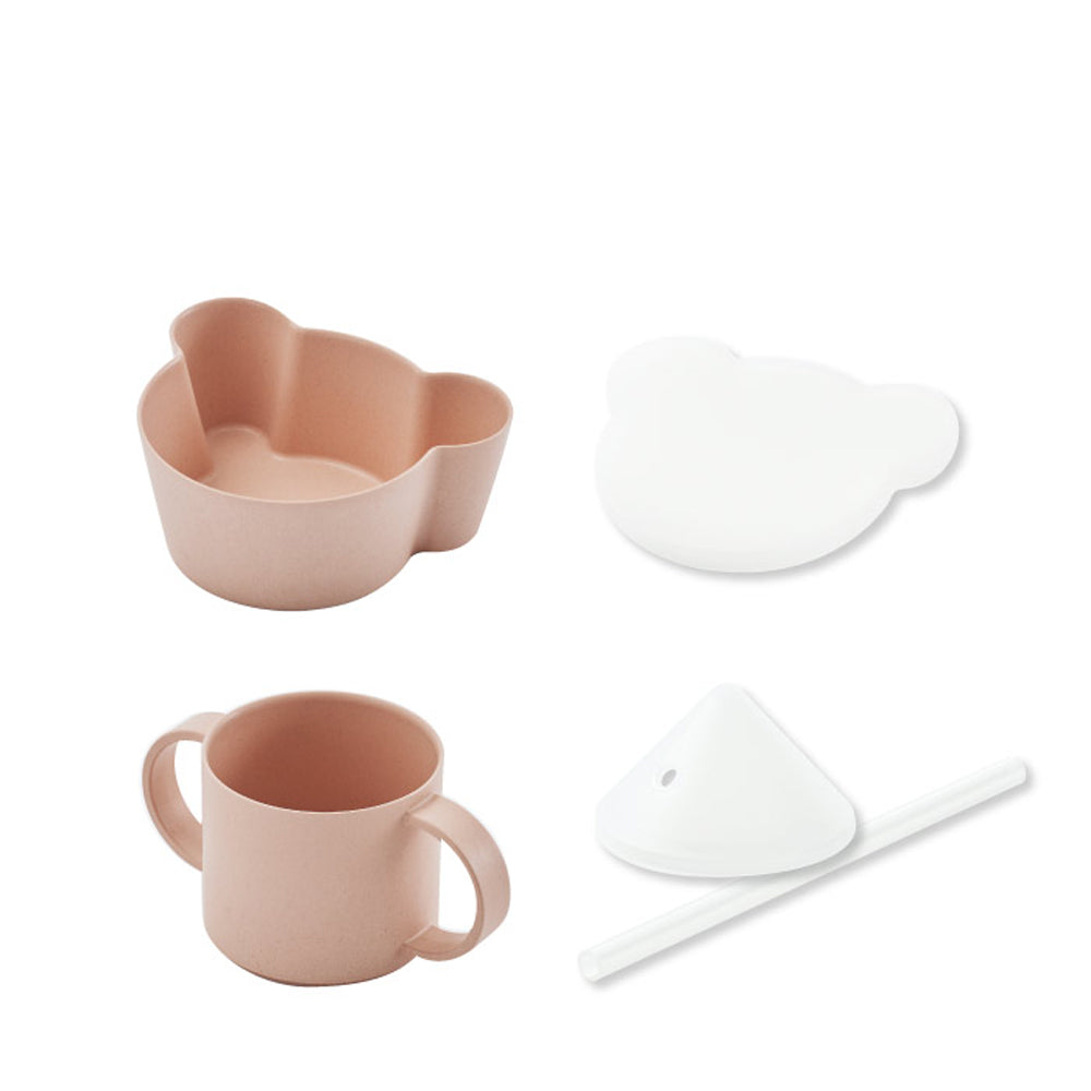 tak 食器セット ビオキッズディッシュ ギフトボックス ベア 4点セット ベビー食器 竹素材 抗菌 日本製 おしゃれ 子供用食器 離乳食 BPAフリー 電子レンジ対応 食洗機対応 ボウル 蓋付き マグカップ ストロー付き 省スペース スタッキング 出産祝い