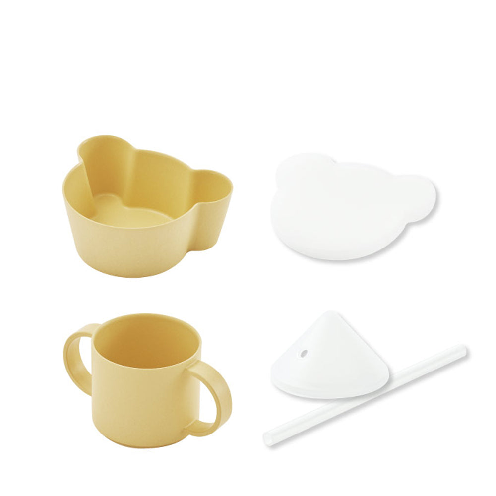 tak 食器セット ビオキッズディッシュ ギフトボックス ベア 4点セット ベビー食器 竹素材 抗菌 日本製 おしゃれ 子供用食器 離乳食 BPAフリー 電子レンジ対応 食洗機対応 ボウル 蓋付き マグカップ ストロー付き 省スペース スタッキング 出産祝い