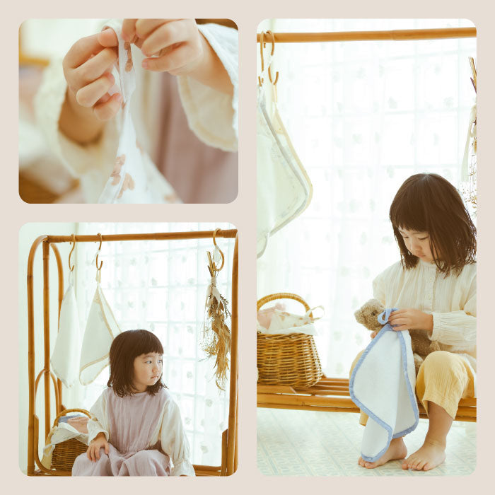 ループ付きタオル 28cm 正方形 紐付き ハンドタオル 子供用 大人用 花柄 星柄 ギフトにおすすめ