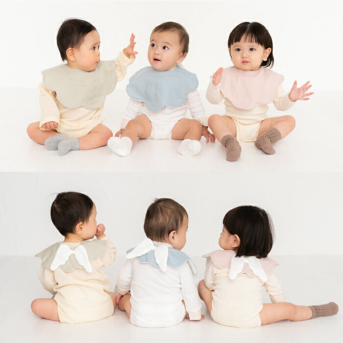 もこもこ 天使のスタイ 天使 羽 羽根 可愛い キュート 箱入り BOX スタイ プレゼント おしゃれ ギフト 出産祝い よだれかけ ビブ 綿 パイル 吸水 速乾 2枚仕立て ビッグサイズ 大きめ こども ピンク ブルー グリーン かわいい 赤ちゃん ギフト