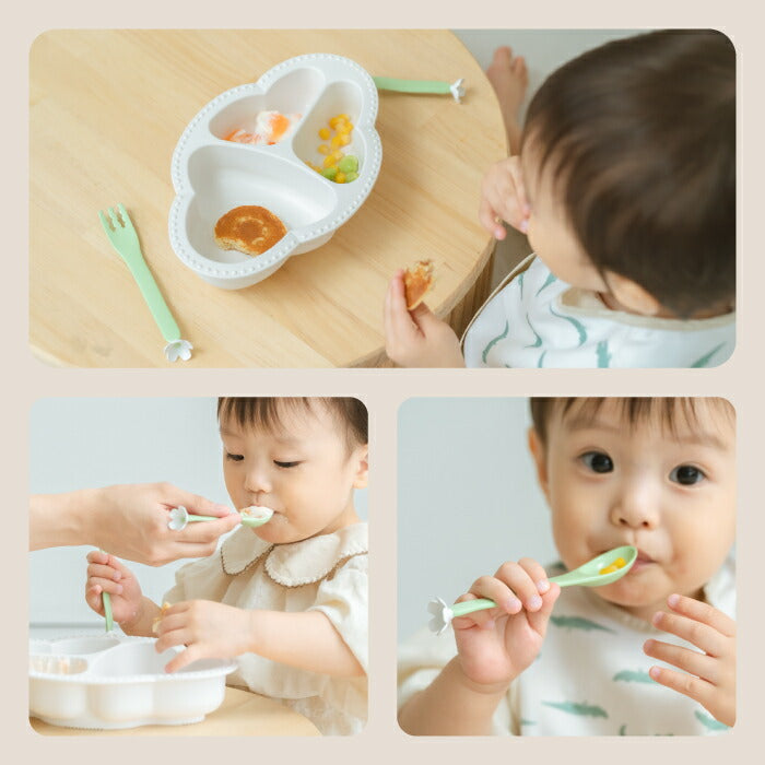 【保育士監修】日本製 子供用カトラリーセット2点 お花柄がかわいい！抗菌・食洗機対応で安心 出産祝いに◎