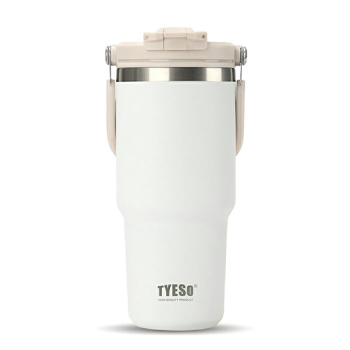 TYESO ポータブルタンブラー 750ml 蓋付き 2WAY 直飲み ストロー対応 ステンレス 保温保冷 おしゃれ 大容量 真空断熱 水筒 マグボトル スリム 漏れない 車載OK ハンドル付き 持ち運び コーヒー アウトドア 通勤 通学 オフィス プレゼント 新生活