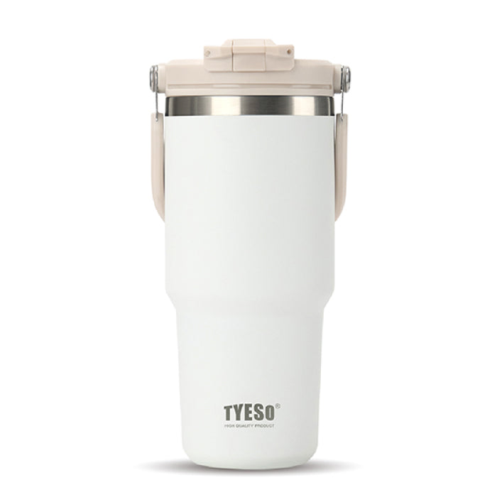 TYESO ポータブルタンブラー 750ml 蓋付き 2WAY 直飲み ストロー対応 ステンレス 保温保冷 おしゃれ 大容量 真空断熱 水筒 マグボトル スリム 漏れない 車載OK ハンドル付き 持ち運び コーヒー アウトドア 通勤 通学 オフィス プレゼント 新生活