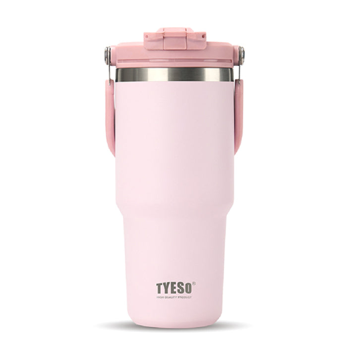 TYESO ポータブルタンブラー 750ml 蓋付き 2WAY 直飲み ストロー対応 ステンレス 保温保冷 おしゃれ 大容量 真空断熱 水筒 マグボトル スリム 漏れない 車載OK ハンドル付き 持ち運び コーヒー アウトドア 通勤 通学 オフィス プレゼント 新生活