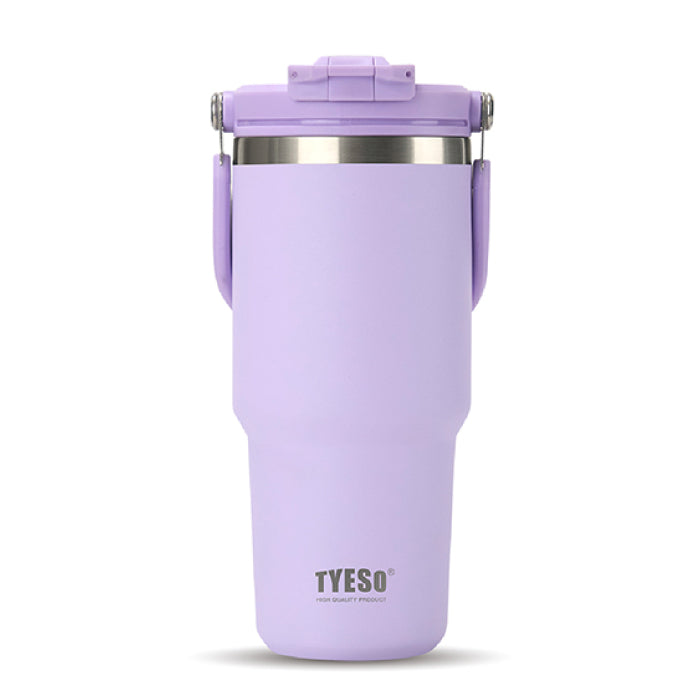 TYESO ポータブルタンブラー 750ml 蓋付き 2WAY 直飲み ストロー対応 ステンレス 保温保冷 おしゃれ 大容量 真空断熱 水筒 マグボトル スリム 漏れない 車載OK ハンドル付き 持ち運び コーヒー アウトドア 通勤 通学 オフィス プレゼント 新生活