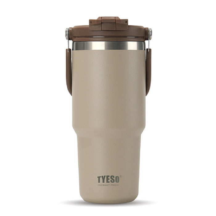 TYESO ポータブルタンブラー 750ml 蓋付き 2WAY 直飲み ストロー対応 ステンレス 保温保冷 おしゃれ 大容量 真空断熱 水筒 マグボトル スリム 漏れない 車載OK ハンドル付き 持ち運び コーヒー アウトドア 通勤 通学 オフィス プレゼント 新生活
