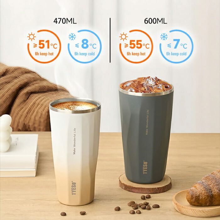 TYESO ストロータンブラー 600ml 蓋付き ステンレス 保温保冷 おしゃれ 大容量 真空断熱 マイボトル コップ型 直飲み 水筒 マグボトル ポップアップ キャップホルダー付き 洗いやすい 持ち運び 漏れにくい オフィス アウトドア スポーツ プレゼント
