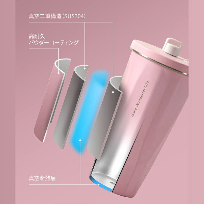 TYESO ストロータンブラー 470ml 蓋付き ステンレス 保温保冷 おしゃれ 大容量 真空断熱 マイボトル コップ型 直飲み 水筒 ポップアップ キャップホルダー付き 洗いやすい 持ち運び 漏れにくい オフィス アウトドア スポーツ プレゼント