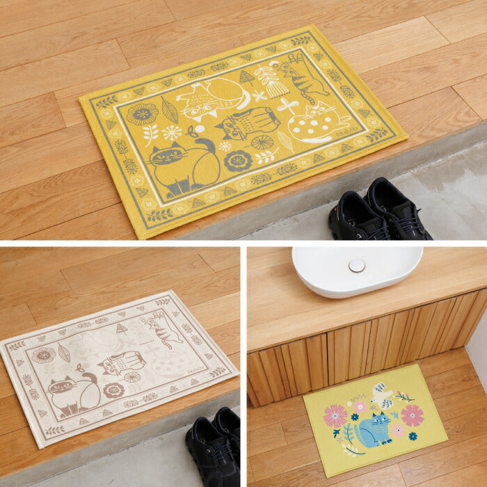 玄関マット 室内 おしゃれ 猫 60×45cm 洗える フロアマット ラグ 滑り止め シェニール織 屋内 玄関 マット 猫柄 ねこ ネコ かわいい 北欧 風水 インテリア 雑貨 敷物 洗面所 新築祝い 引越し祝い プレゼント ギフト fikalycka フィカリッカ 新生活