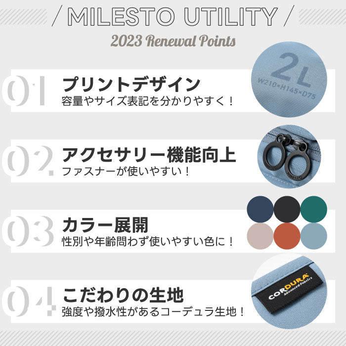 MILESTO ハンギングオーガナイザー 2L 撥水 CORDURA素材 旅行用 仕分けポーチ 吊り下げ トラベル 化粧 ガジェット収納 コンパクト 出張 アウトドア おしゃれ ギフト