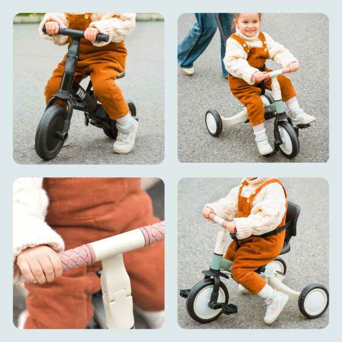 三輪車 かじとり 押し棒付き 折りたたみ 4WAY 子供用三輪車 乗用玩具  手押し ランニングバイク キックバイク キッズバイク サドル 足けり ペダル付き コントロールバー 舵取り 1歳 2歳 3歳 幼児 自転車 おしゃれ コンパクト 軽量 男の子 女の子 誕生日 プレゼント ギフト