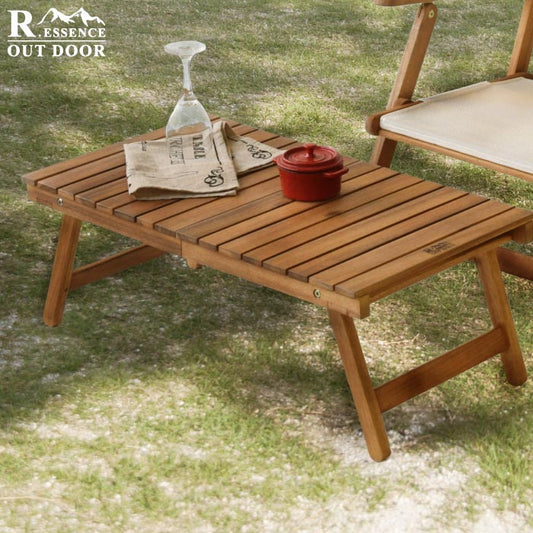 アカシア天然木 折りたたみローテーブル 高さ28cm 軽量アウトドア用トート付