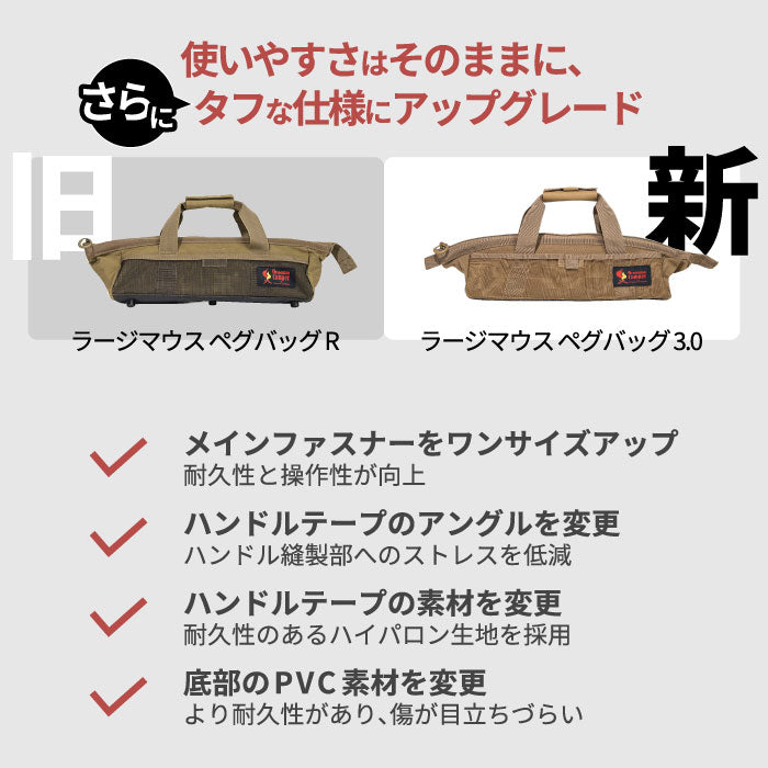 オレゴニアンキャンパー ペグバッグ 3.0 ラージマウス 防水収納ケース Oregonian Camper ペグケース 収納バッグ 仕切り付き 40cm対応 大開口 ワイヤー入り 防水PVC底 ハンマー収納 大容量 ギア収納 コンパクト アウトドア キャンプ 釣り テント