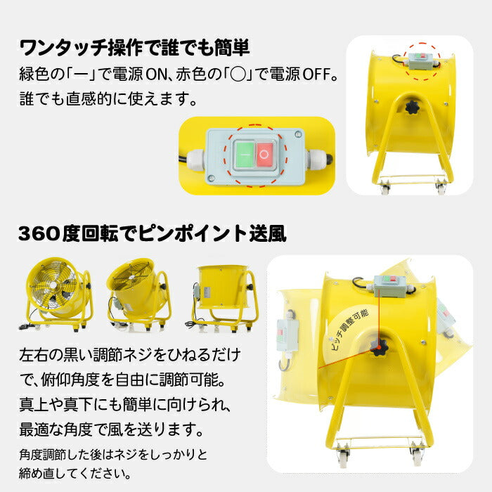 業務用 工業扇風機 強力送風 ダクト・排気ホース付 防水仕様 大風量 換気ファン 床置き型 省エネモデル PSE適合